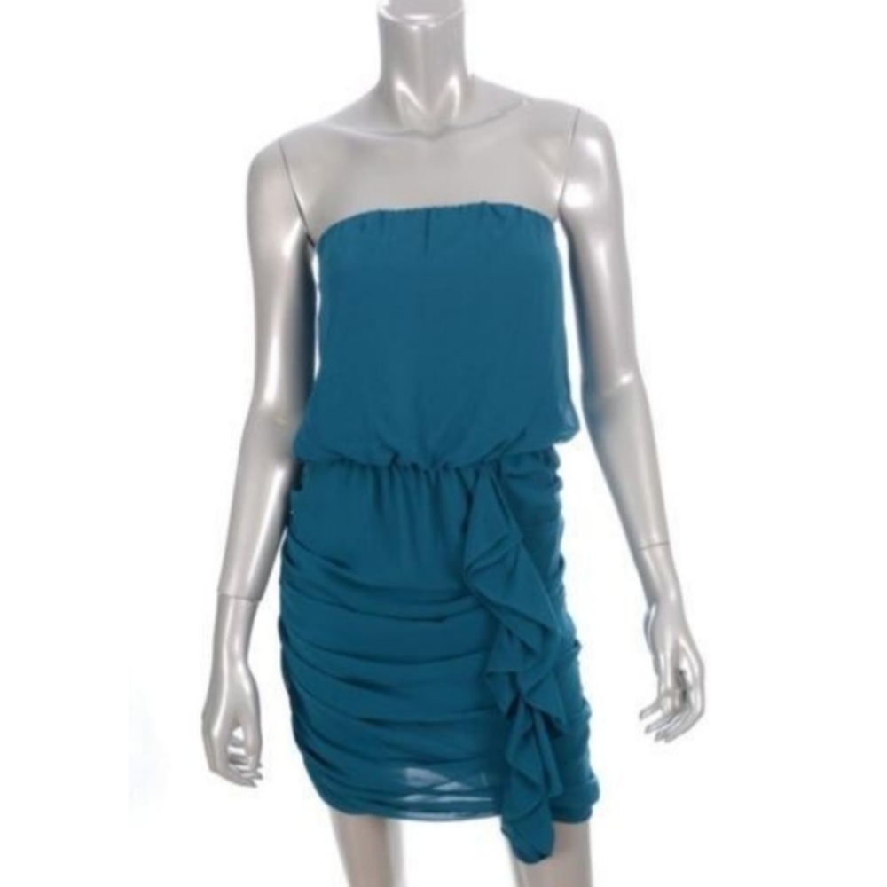 Bar III Teal Green Strapless Ruched‎ Dress XS